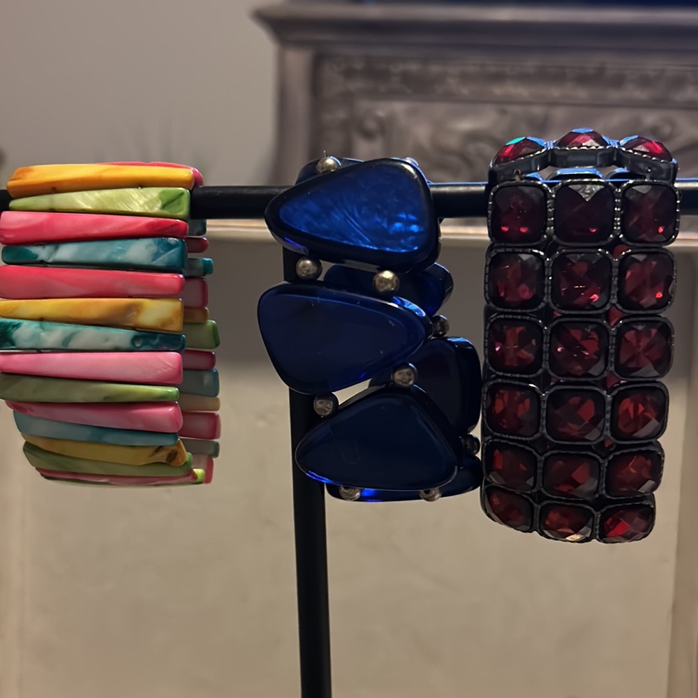 Three Bracelets , Navy Blue And Silver, Ruby Red … - image 2